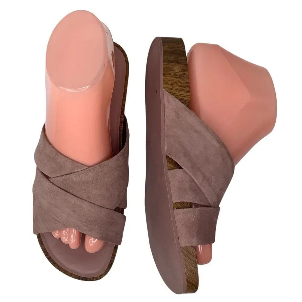 Cole Haan Braelyn Footbed Burlwood Blush Pink Suede Women’s Flat Sandal Sz 7